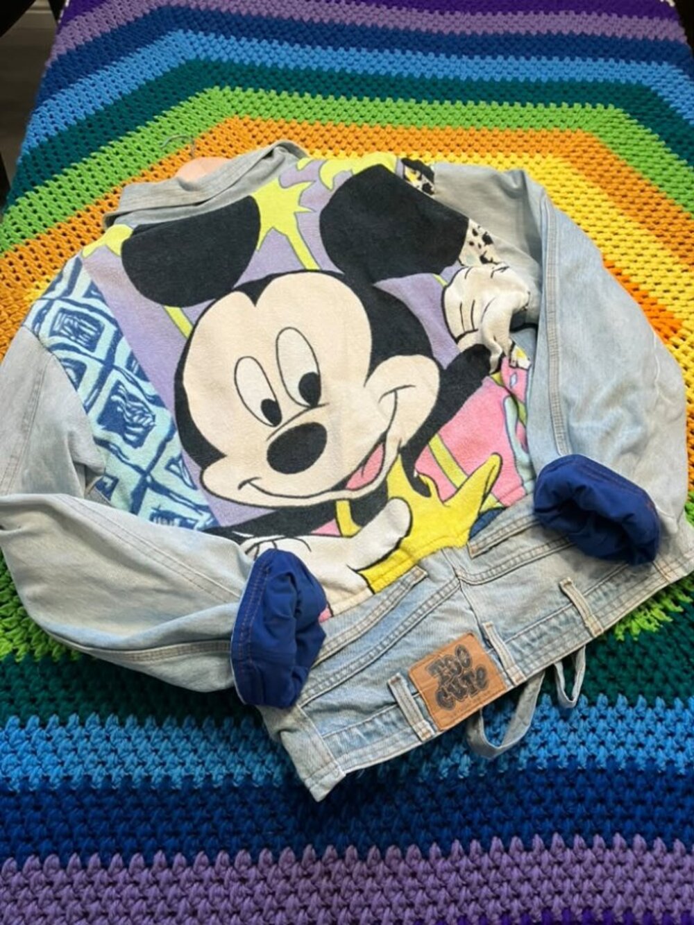 90s Vintage Too Cute Guetta Bros x Disney Mickey Mouse Denim Terry Bomber Jacket